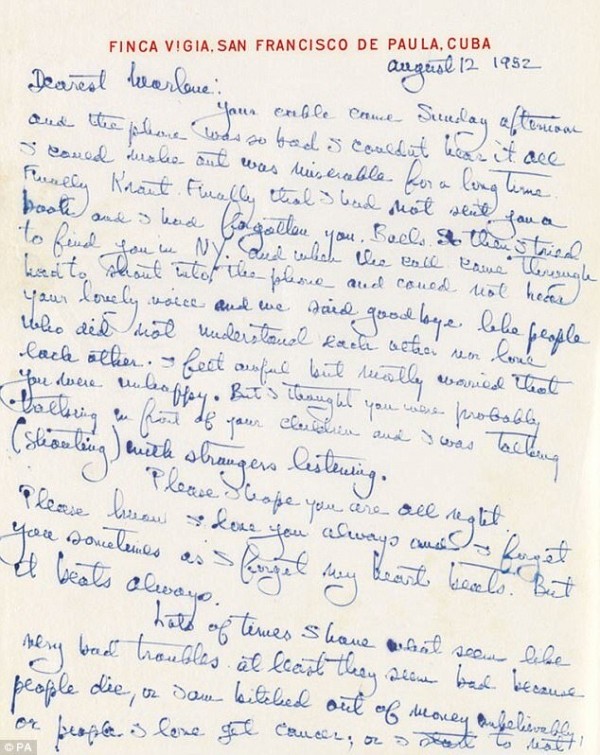 Любовное письмо Эрнеста Хемингуэя Марлен Дитрих