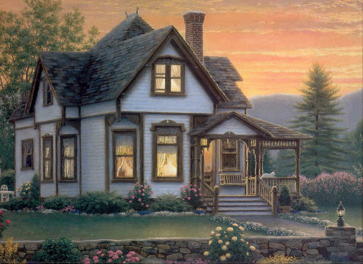 Красивый дом открытка. Художник Richard Burns сказочные домики.