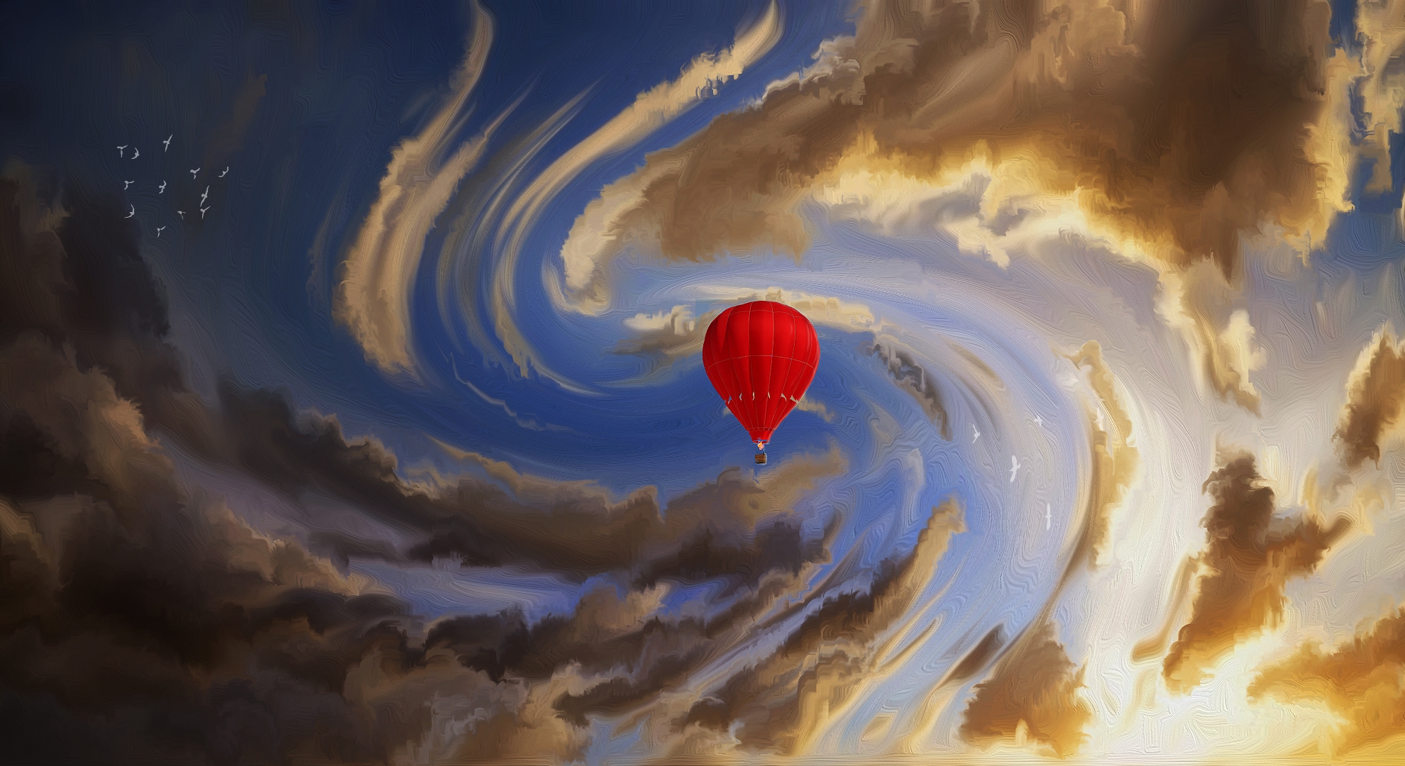 Воздушный шар в небе живопись
