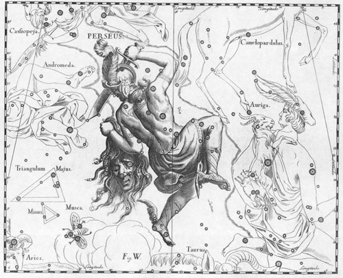 Персей с головой Медузы из атласа звёздного неба Яна Гевелия, 1690)